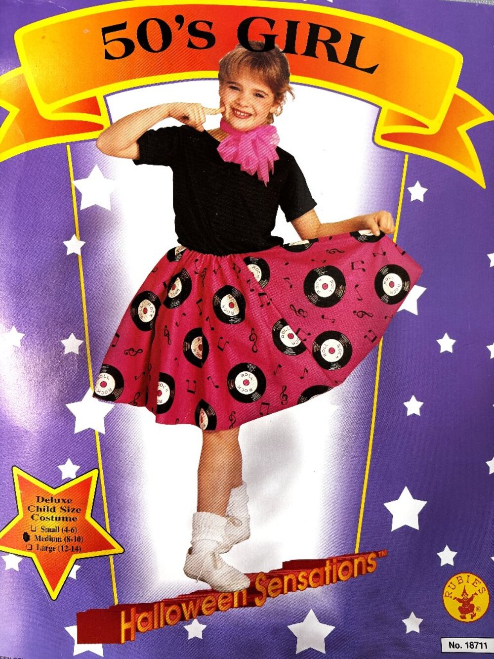 50’s Girl pink & Blk Dress Child Costume NOS NWT Rubies